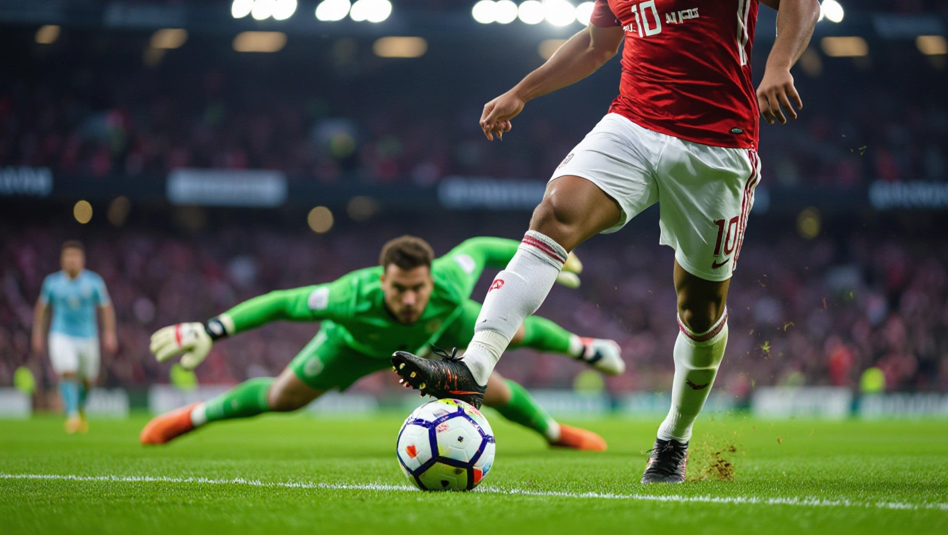 A footballer stepping up to take a penalty kick