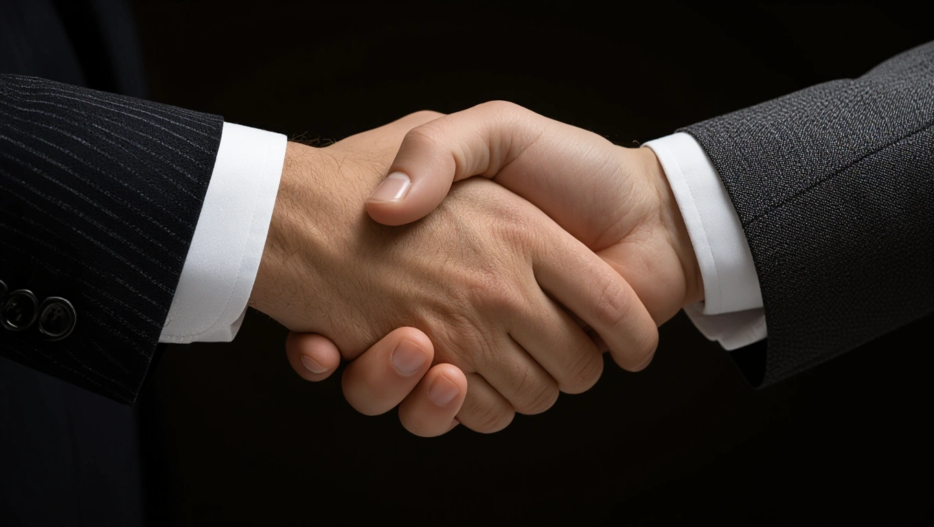 Two hands in a formal handshake