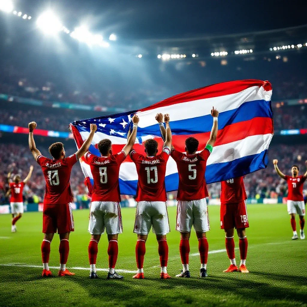 Football players celebrating a national team victory