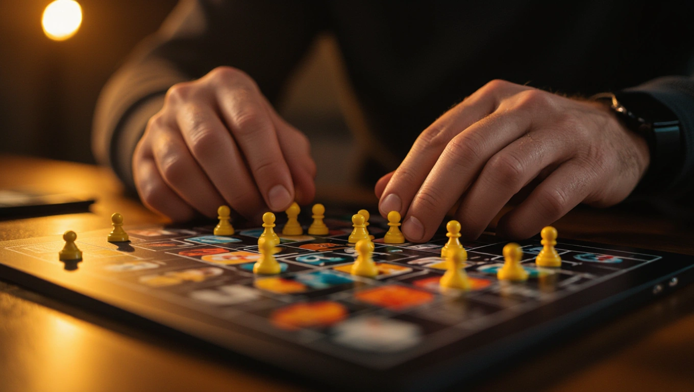 A coach’s hands arranging tactical formation pieces on a magnetic tactics board