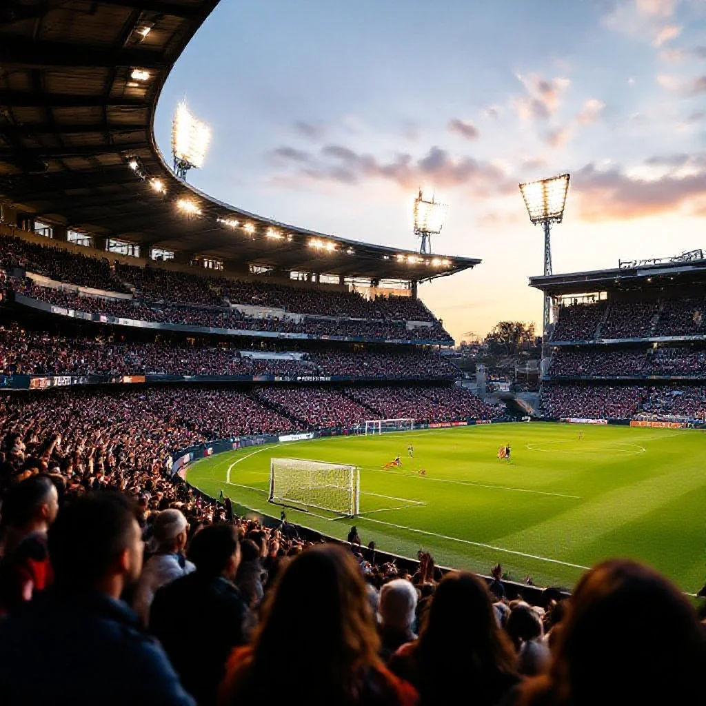 A historic stadium during a women’s football match
