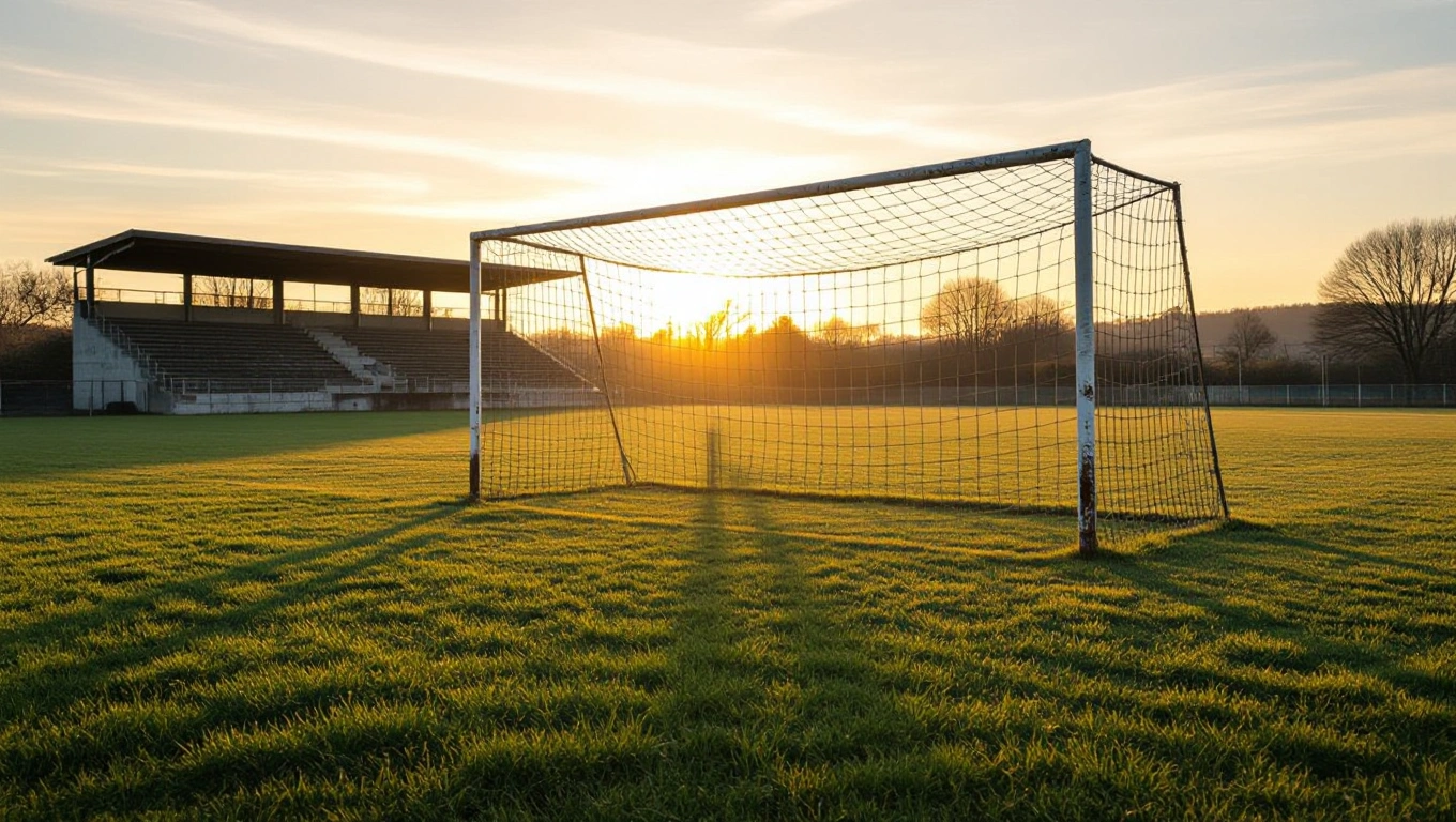 An old provincial French football pitch at golden hour