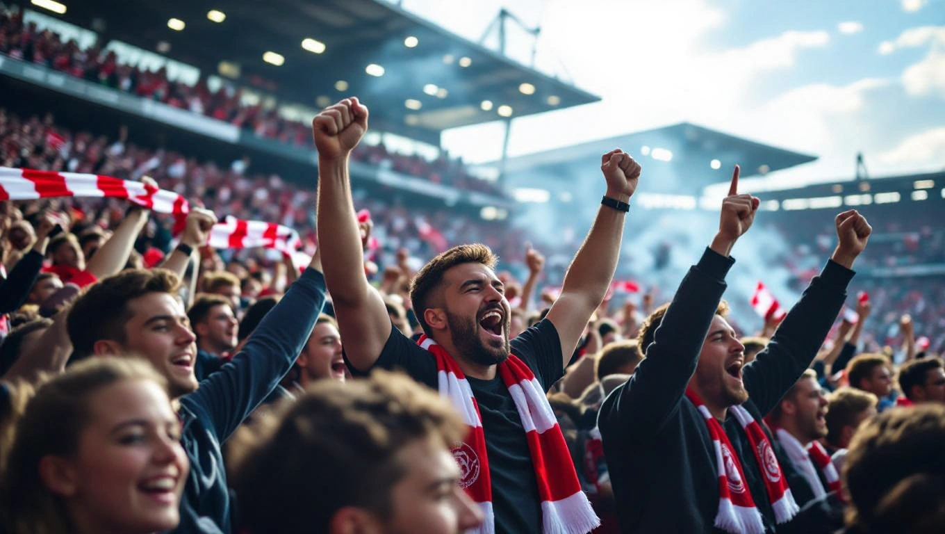 Passionate football fans in the terraces