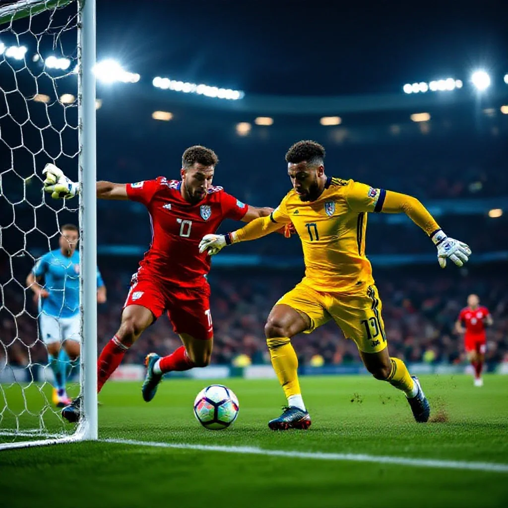 A forward pressing the opposing goalkeeper