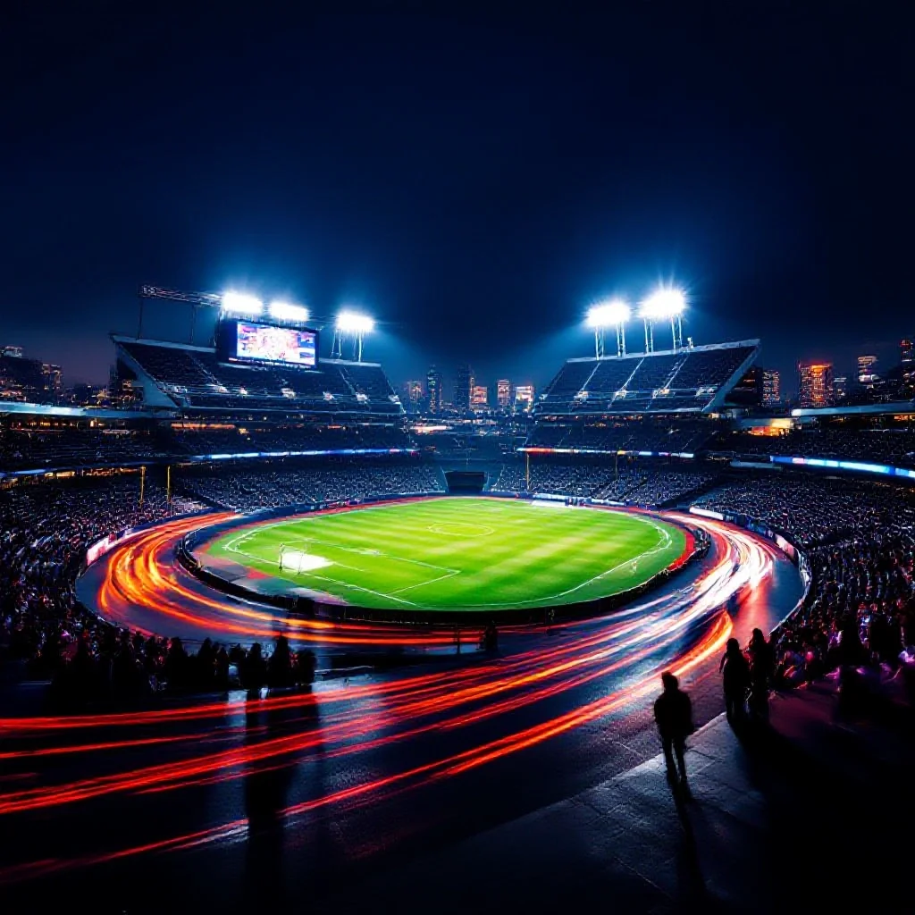 A famous stadium at night from an exterior perspective
