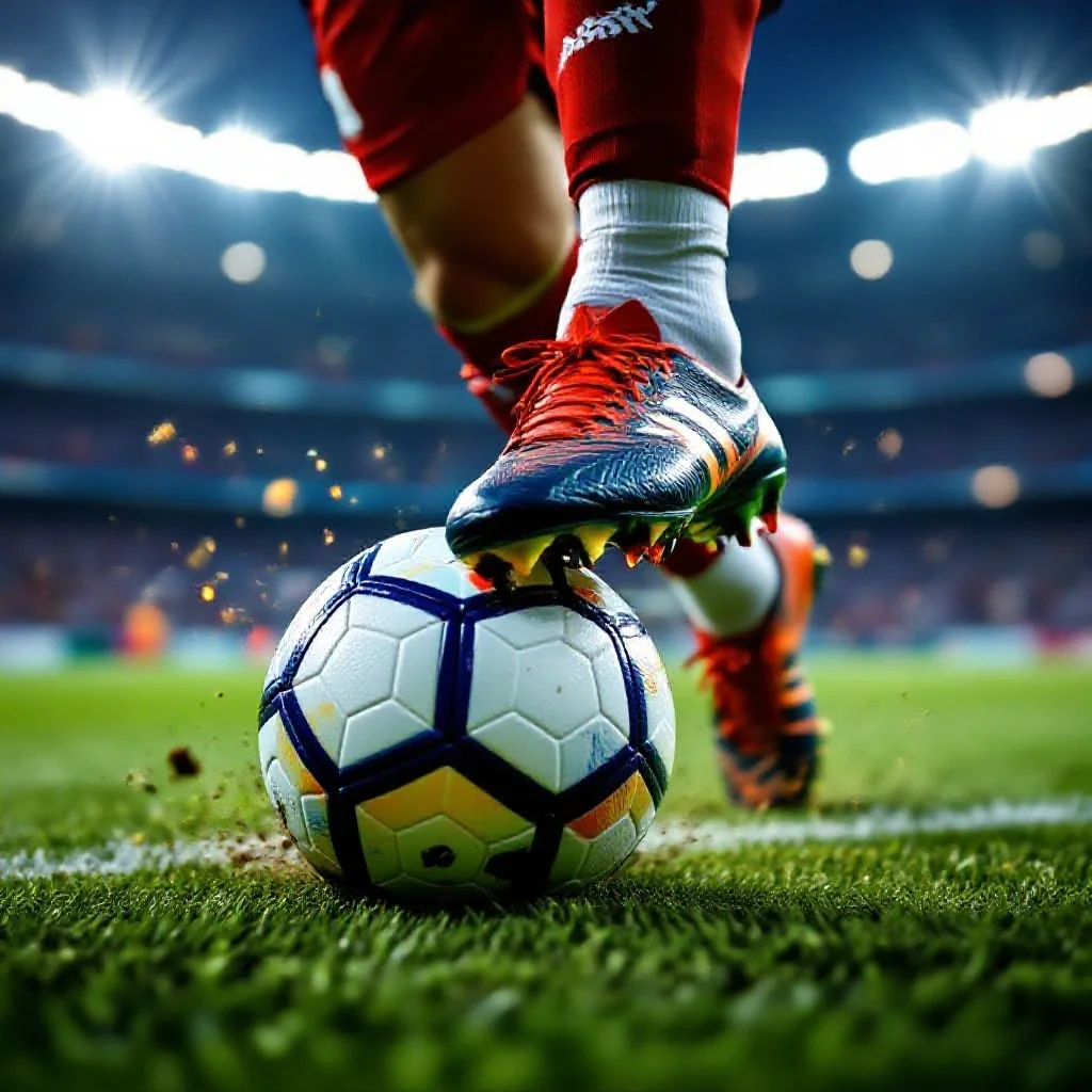 A striker’s foot connecting powerfully with a football
