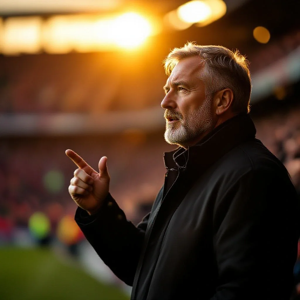 A legendary football manager in characteristic gesture on the touchline