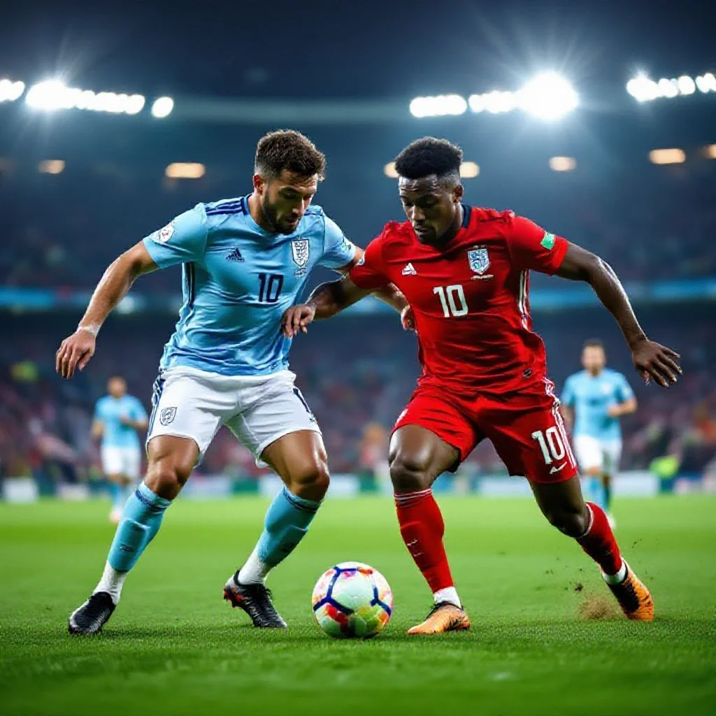 A physical but intelligent midfield duel in an international match