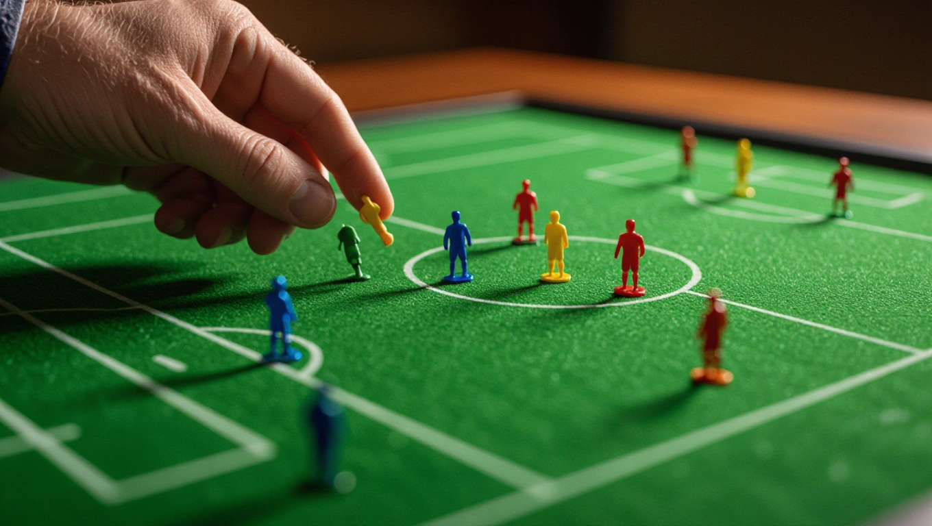 A coach’s magnetic tactics board being used mid-explanation