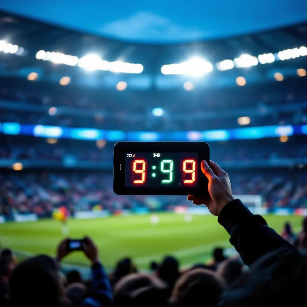 A fourth official holding up an electronic substitution board showing player numbers